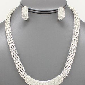 Silver w/Clear Rhinestone Box Chain Necklace Set